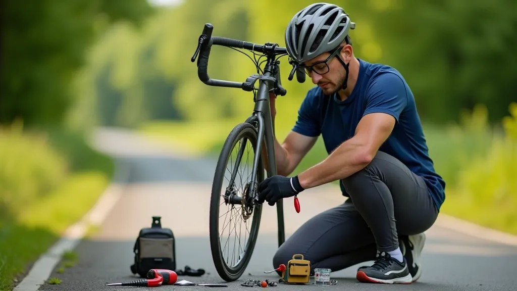 Seniora vīrs uzlabo savu velo ar pamatinstrumentiem brīvā gaisā, melns rūķis, zaļa vide